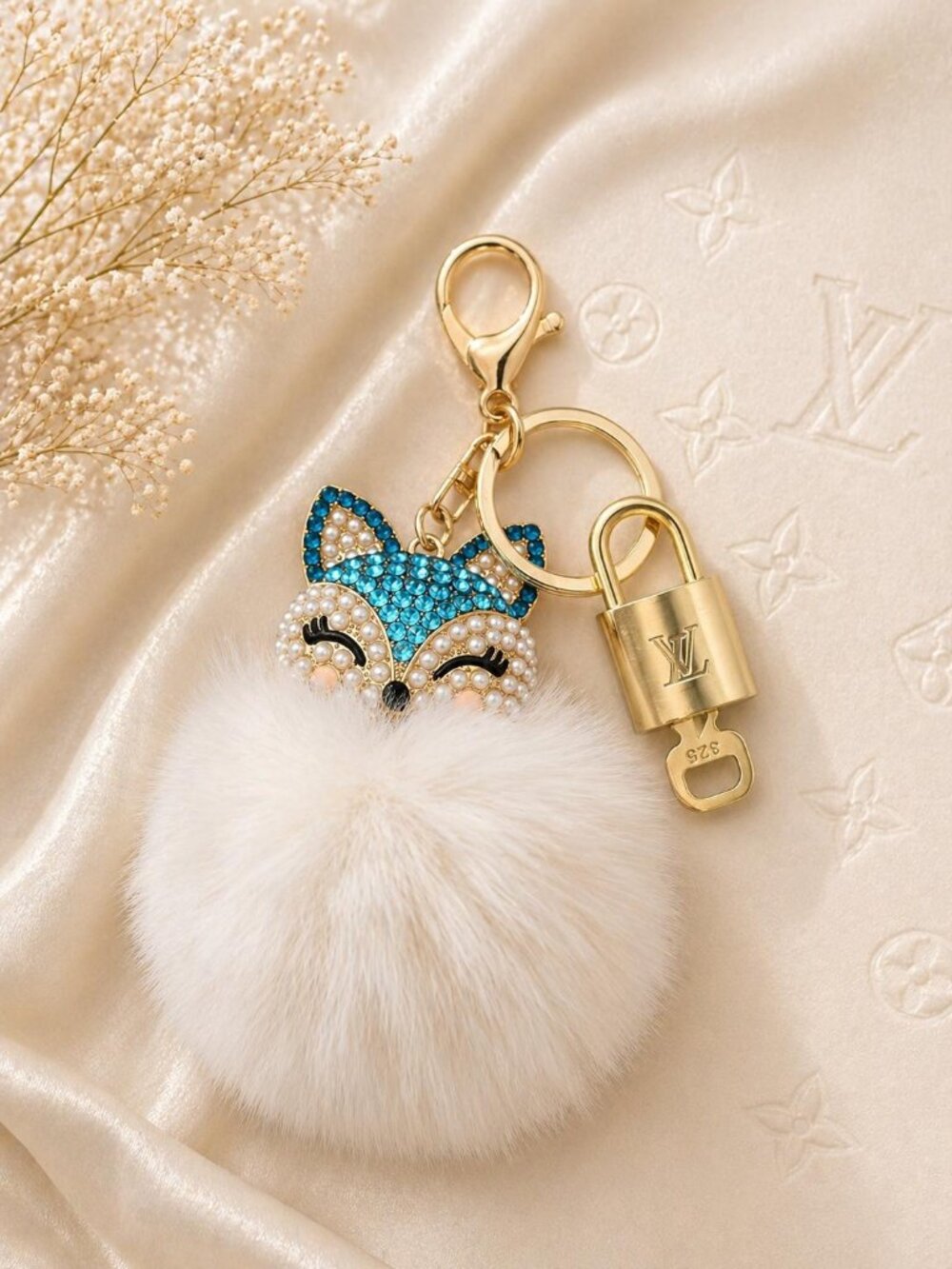 Louis Vuitton Gold Lock 🔒 Authentic LV Key + Unbranded Fox Pom-pom Bag Charm